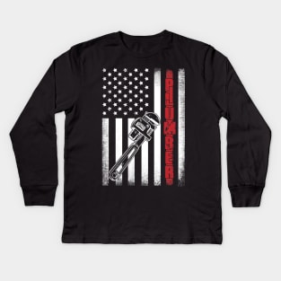 Plumber American Flag Kids Long Sleeve T-Shirt